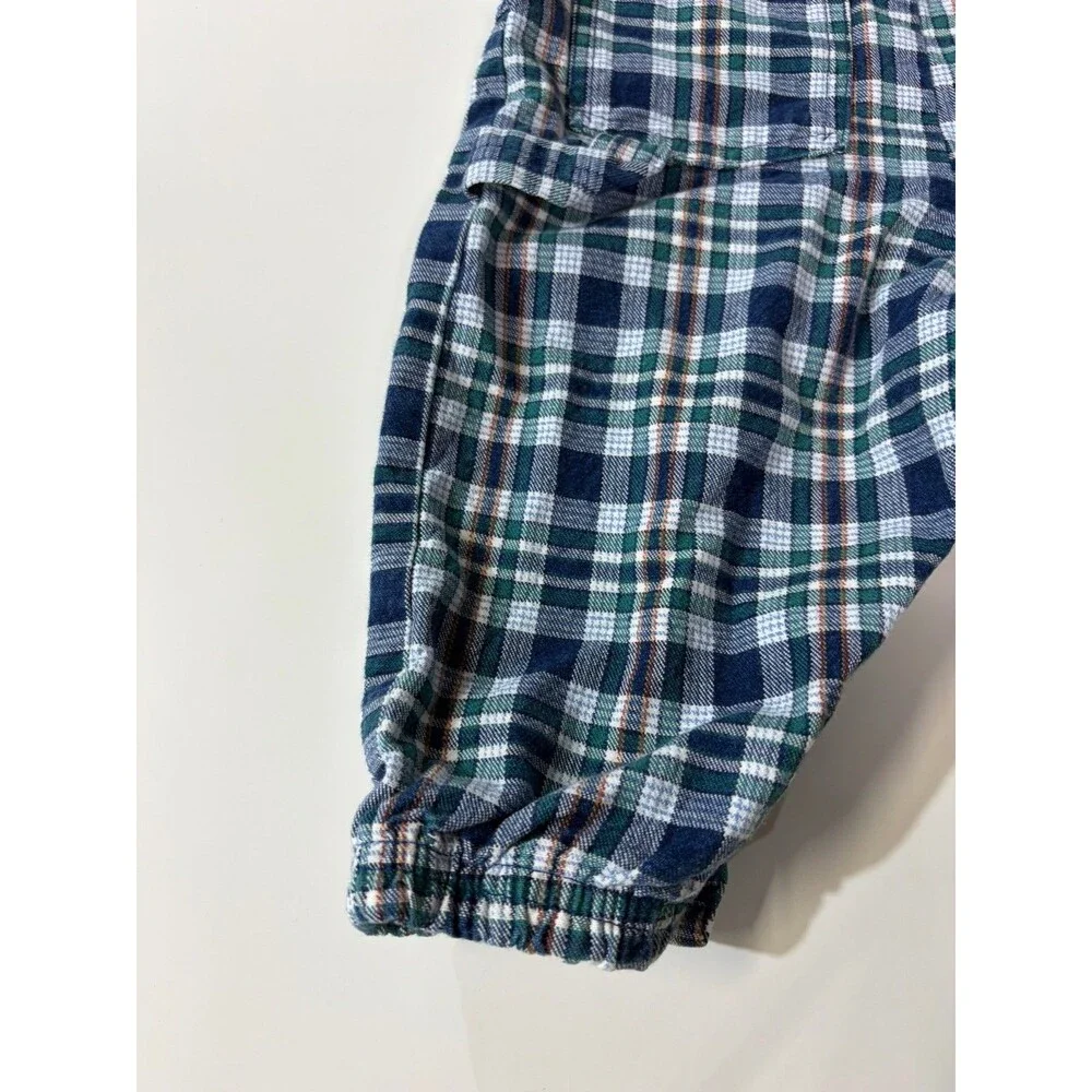 Vintage OshKosh Blue Green White Plaid Cotton Bib Overalls One-Piece 12m